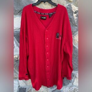 Vintage FUBU Mens Cardigan Sweater Red Sz XXL Button Up Cotton Knit Streetwear